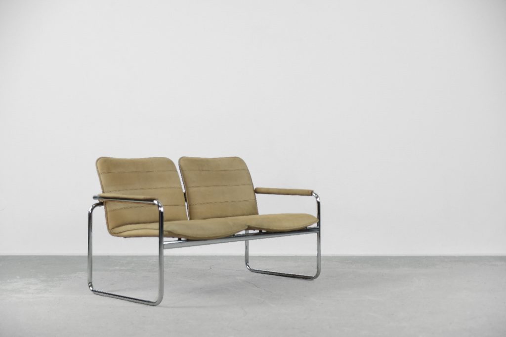 Vintage 2-seater Tubular Steel Leather Sofa, 1960s