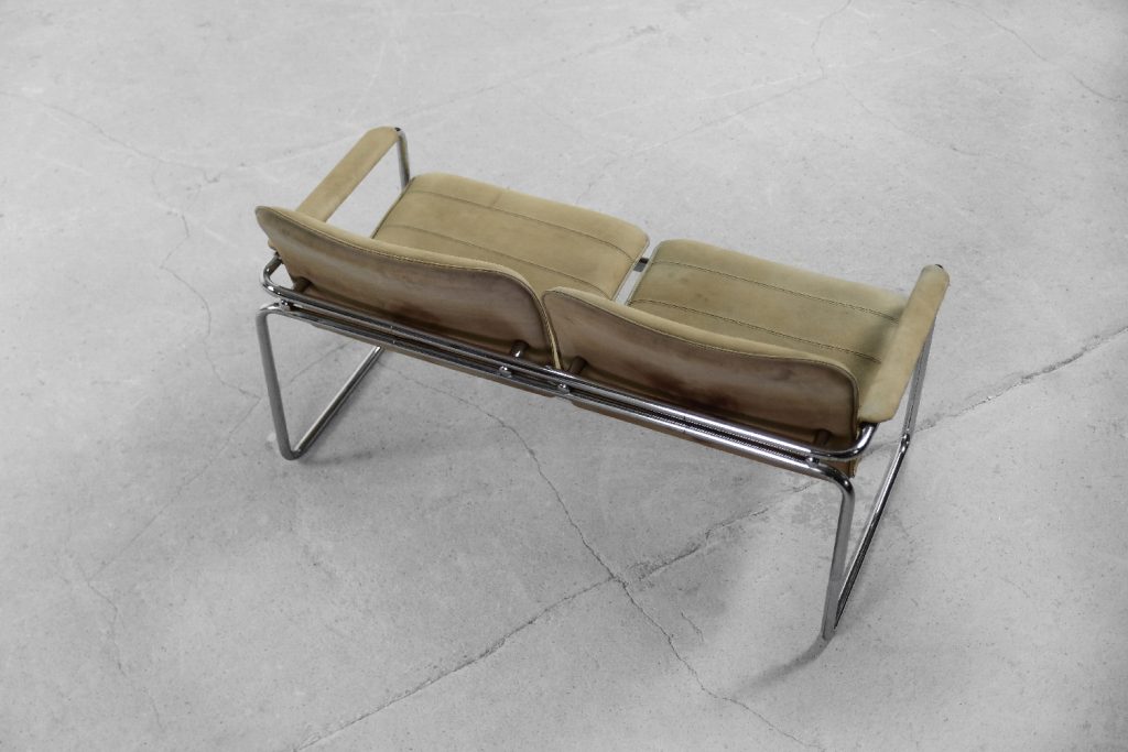 Vintage 2-seater Tubular Steel Leather Sofa, 1960s