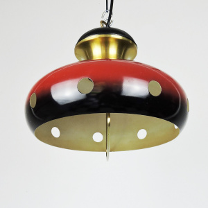 Red And Gold Space Age Pendant Lamps, 1960s, Set Of 2