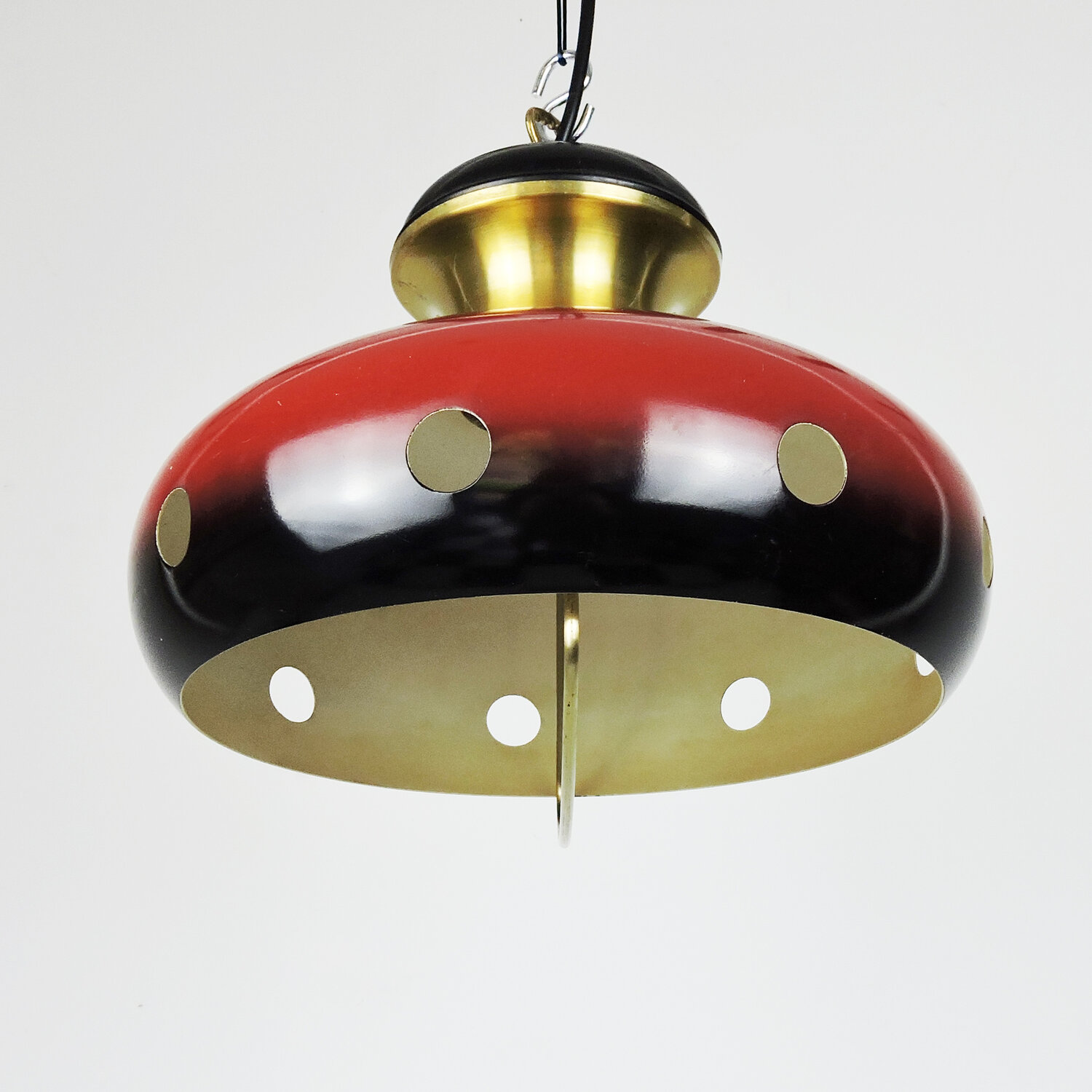Red And Gold Space Age Pendant Lamps, 1960s, Set Of 2