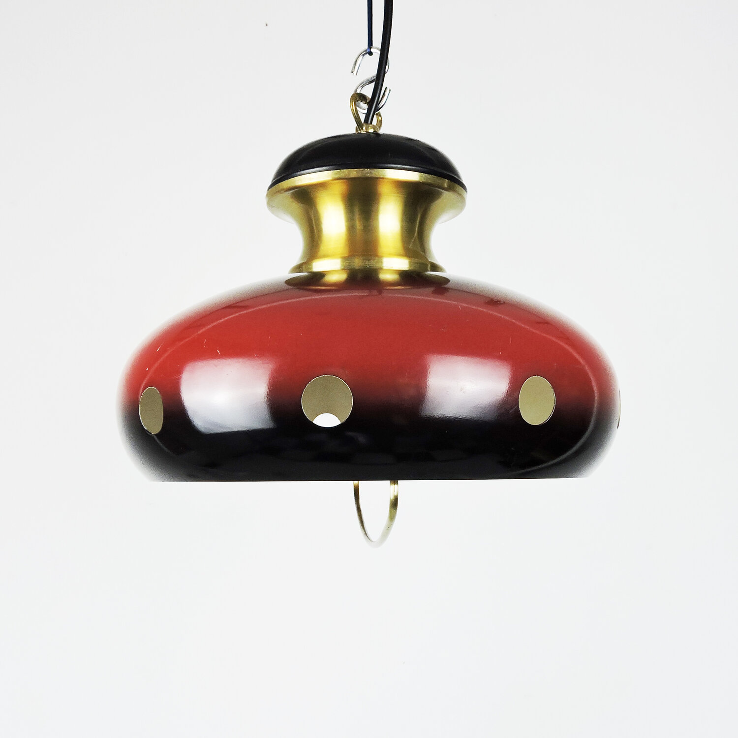 Red And Gold Space Age Pendant Lamps, 1960s, Set Of 2