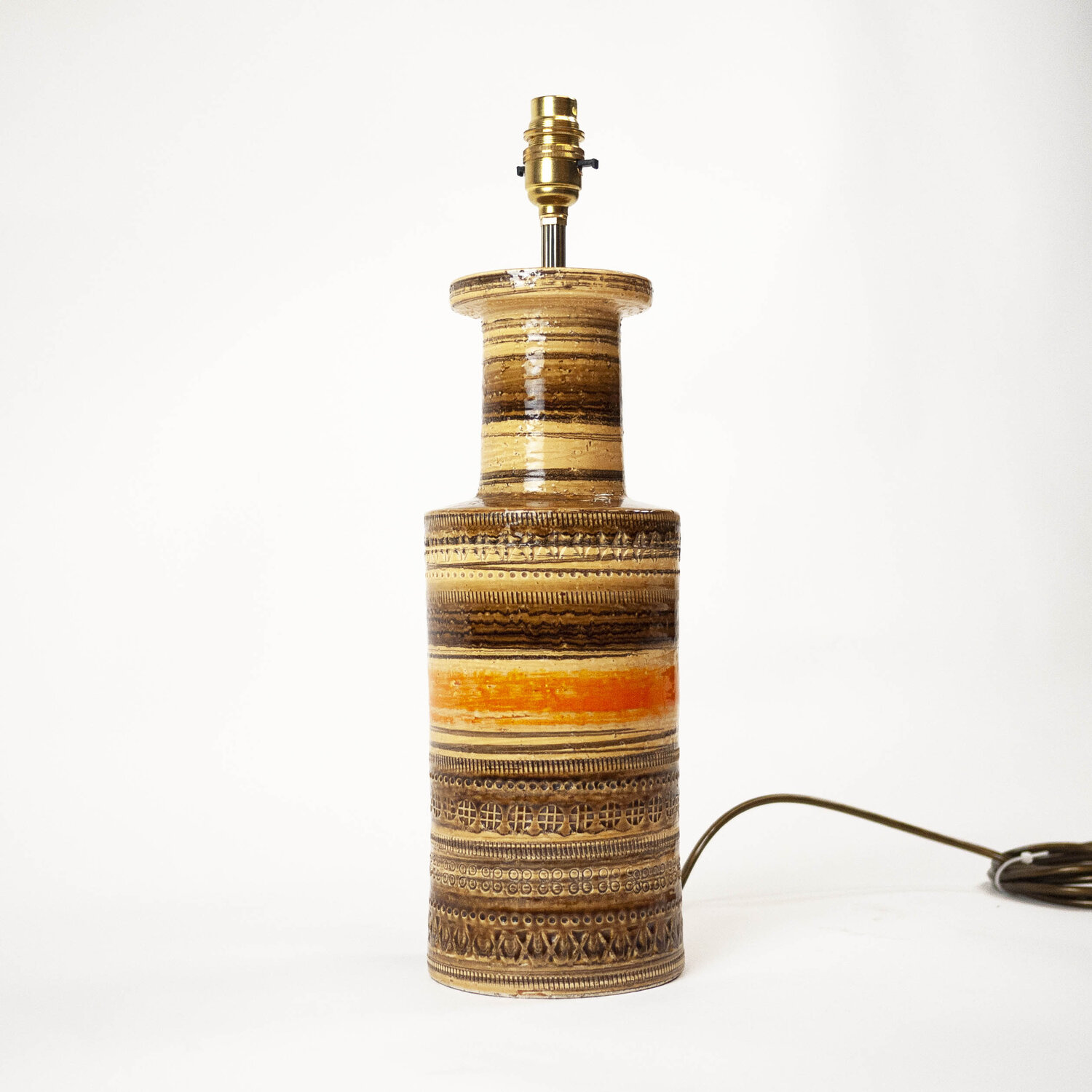 Italian Orange And Brown Ceramic Table Lamp By Aldo Londi For Bitossi, 1960s