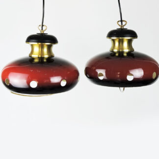 Red And Gold Space Age Pendant Lamps, 1960s, Set Of 2