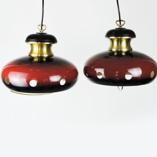 Red And Gold Space Age Pendant Lamps, 1960s, Set Of 2
