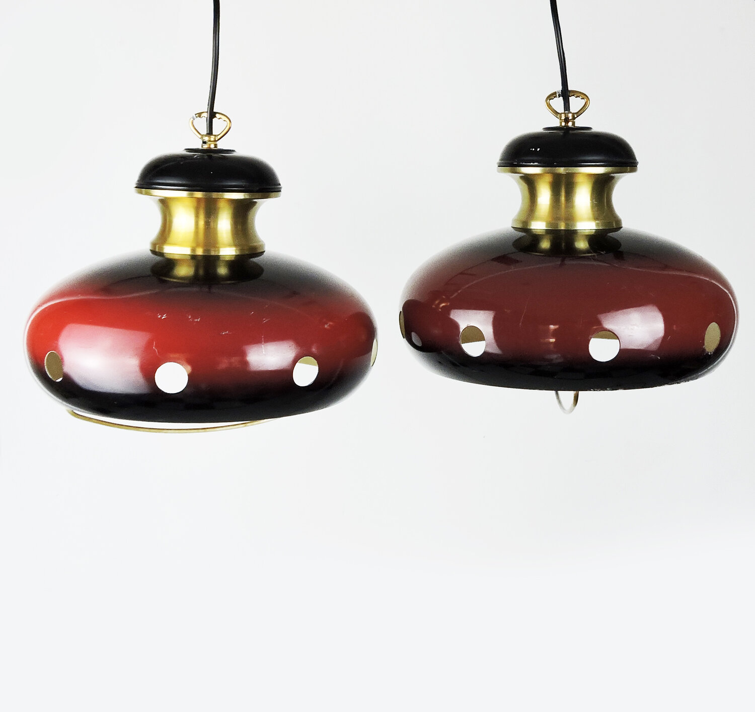 Red And Gold Space Age Pendant Lamps, 1960s, Set Of 2