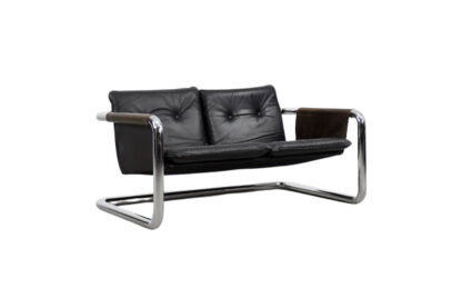 Vintage Bauhaus Tubular Metal & Leather Sofa, 1950s