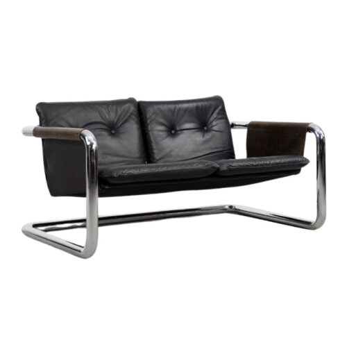 Vintage Bauhaus Tubular Metal & Leather Sofa, 1950s