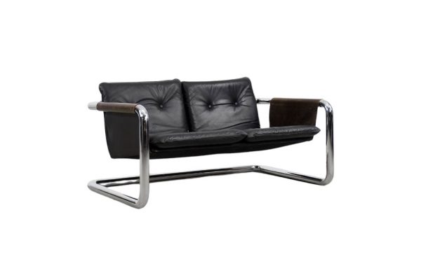 Vintage Bauhaus Tubular Metal & Leather Sofa, 1950s