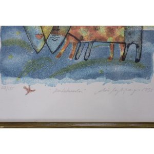 Vintage Color Lithograph by Aino Myllykangas, Heaven the Dog, 1993