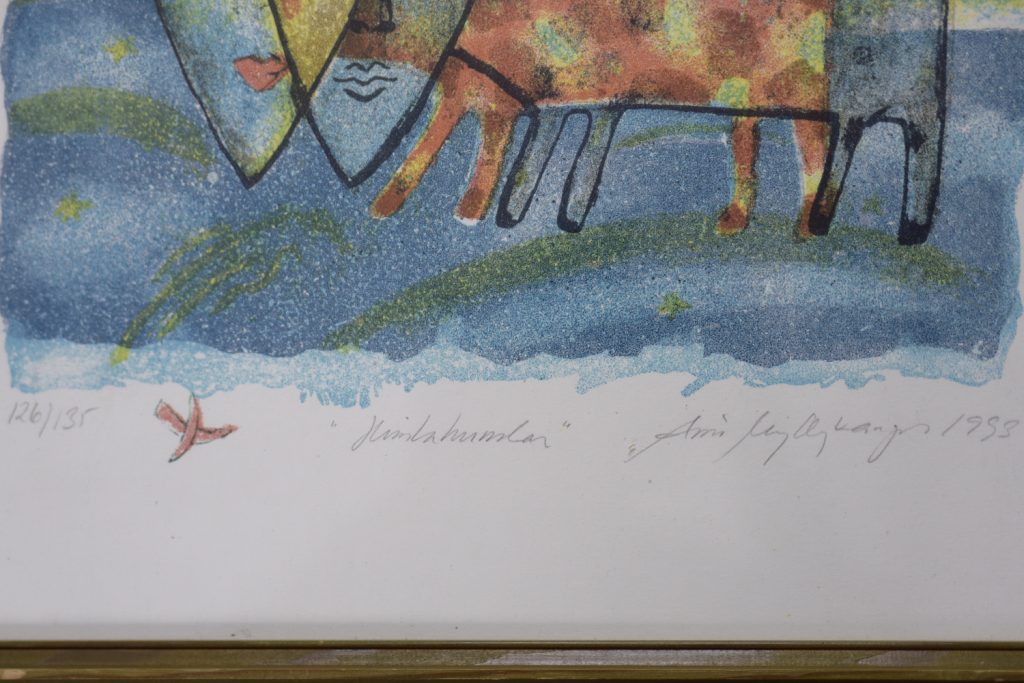 Vintage Color Lithograph by Aino Myllykangas, Heaven the Dog, 1993