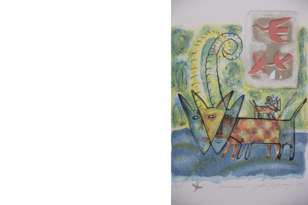 Vintage Color Lithograph by Aino Myllykangas, Heaven the Dog, 1993