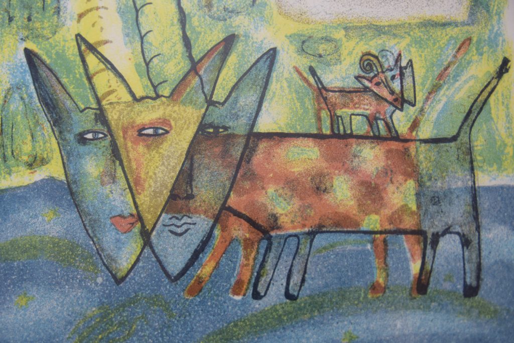 Vintage Color Lithograph by Aino Myllykangas, Heaven the Dog, 1993