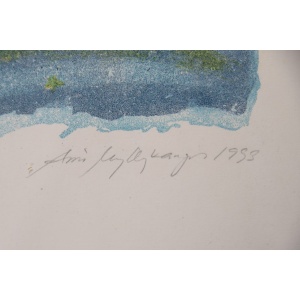 Vintage Color Lithograph by Aino Myllykangas, Heaven the Dog, 1993
