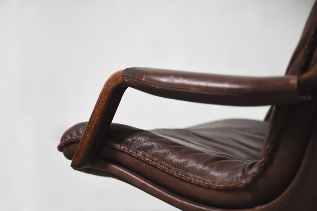 Danish Leather Adjustable Easy Chair & Ottoman Set from Berg Furniture, 1970s