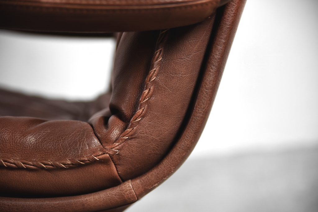 Danish Leather Adjustable Easy Chair & Ottoman Set from Berg Furniture, 1970s