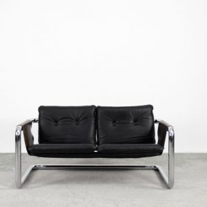 Vintage Bauhaus Tubular Metal & Leather Sofa, 1950s