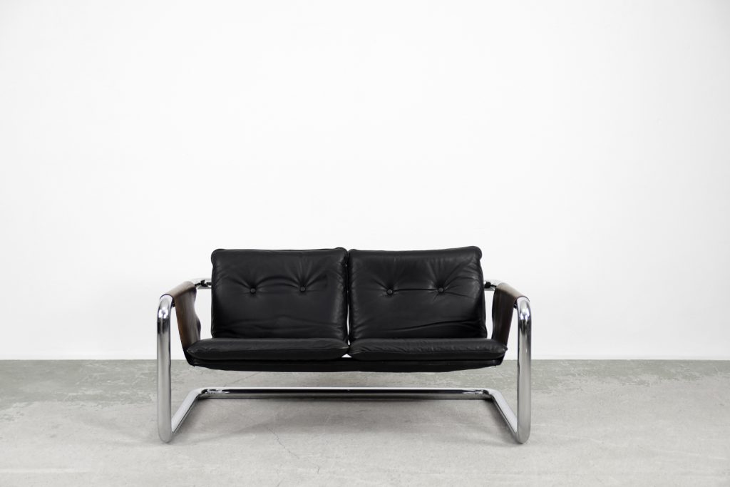 Vintage Bauhaus Tubular Metal & Leather Sofa, 1950s