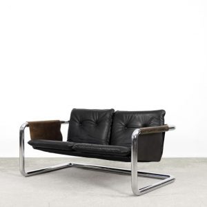 Vintage Bauhaus Tubular Metal & Leather Sofa, 1950s
