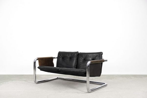 Vintage Bauhaus Tubular Metal & Leather Sofa, 1950s - Image 2