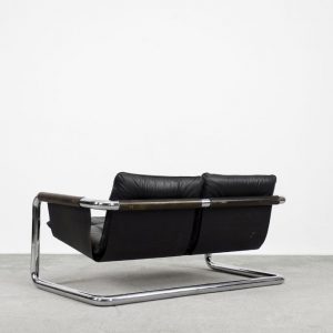 Vintage Bauhaus Tubular Metal & Leather Sofa, 1950s
