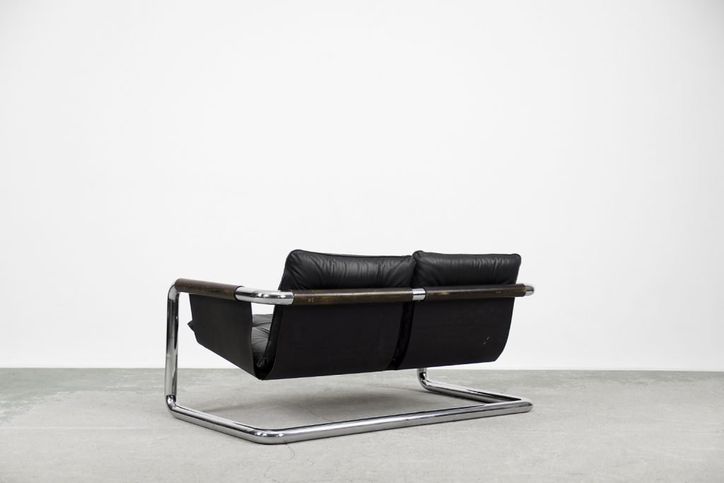 Vintage Bauhaus Tubular Metal & Leather Sofa, 1950s
