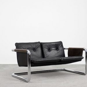 Vintage Bauhaus Tubular Metal & Leather Sofa, 1950s