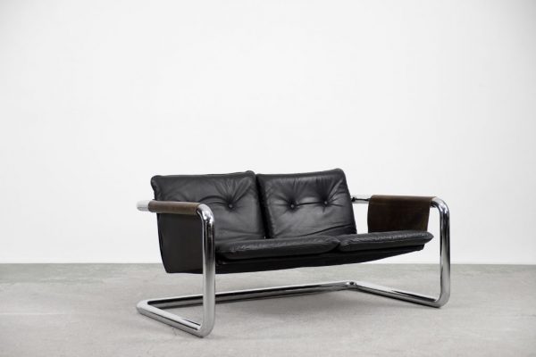 Vintage Bauhaus Tubular Metal & Leather Sofa, 1950s - Image 10