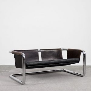 Vintage Bauhaus Tubular Metal & Leather Sofa, 1950s