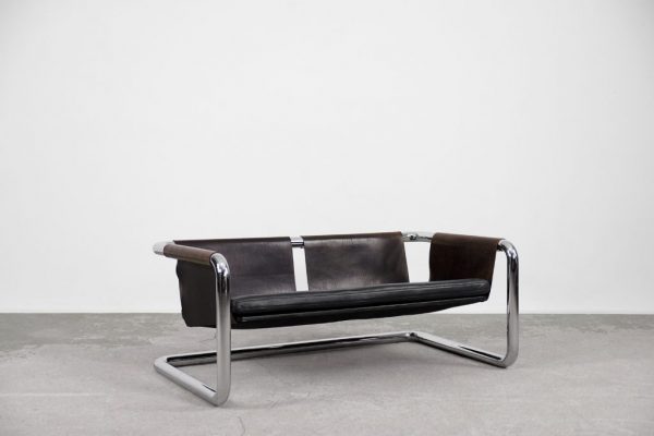 Vintage Bauhaus Tubular Metal & Leather Sofa, 1950s - Image 4