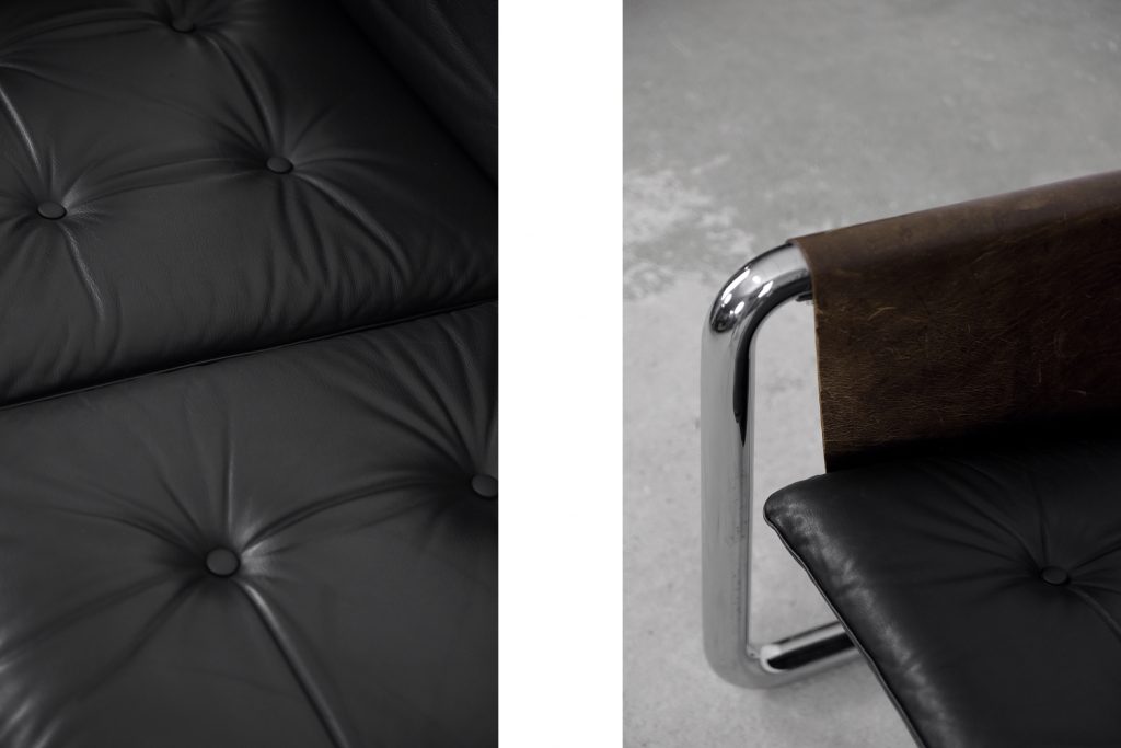 Vintage Bauhaus Tubular Metal & Leather Sofa, 1950s