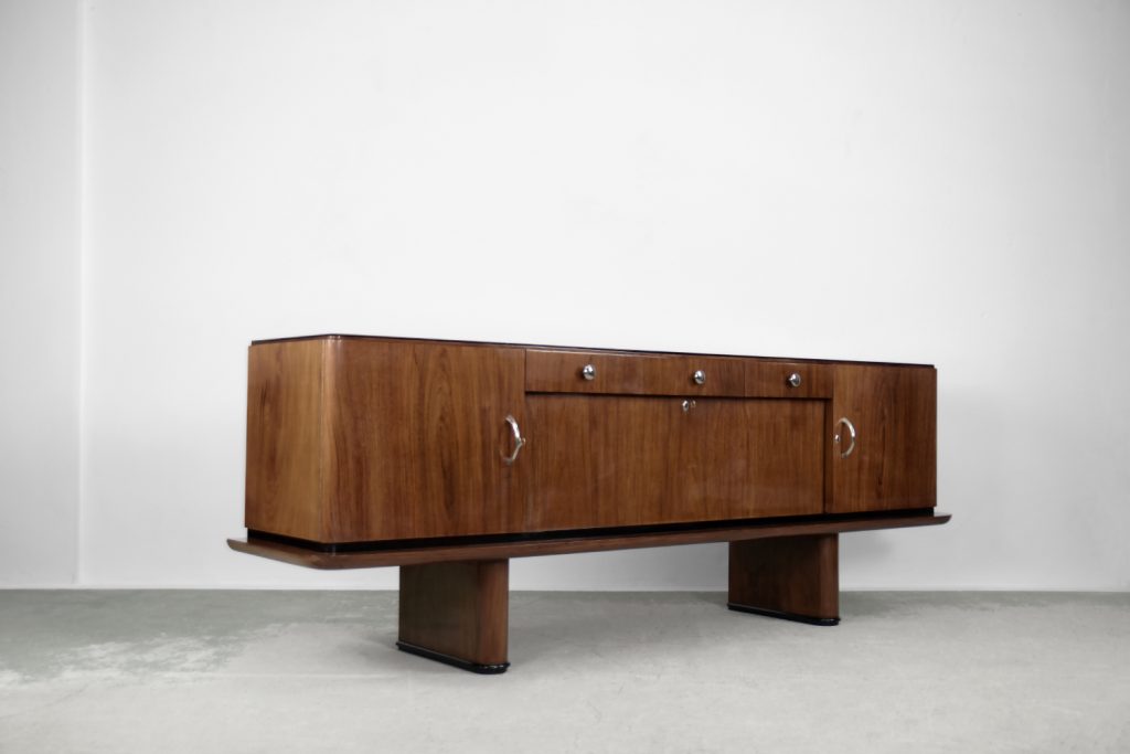 Large French Art Deco Walnut Buffet, 1920s