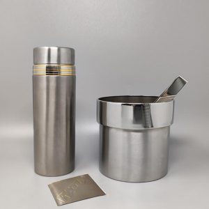1970s Cocktail Shaker In 24K Gold & Stainless Steel With Ice Bucket By Piazza Made In Italy