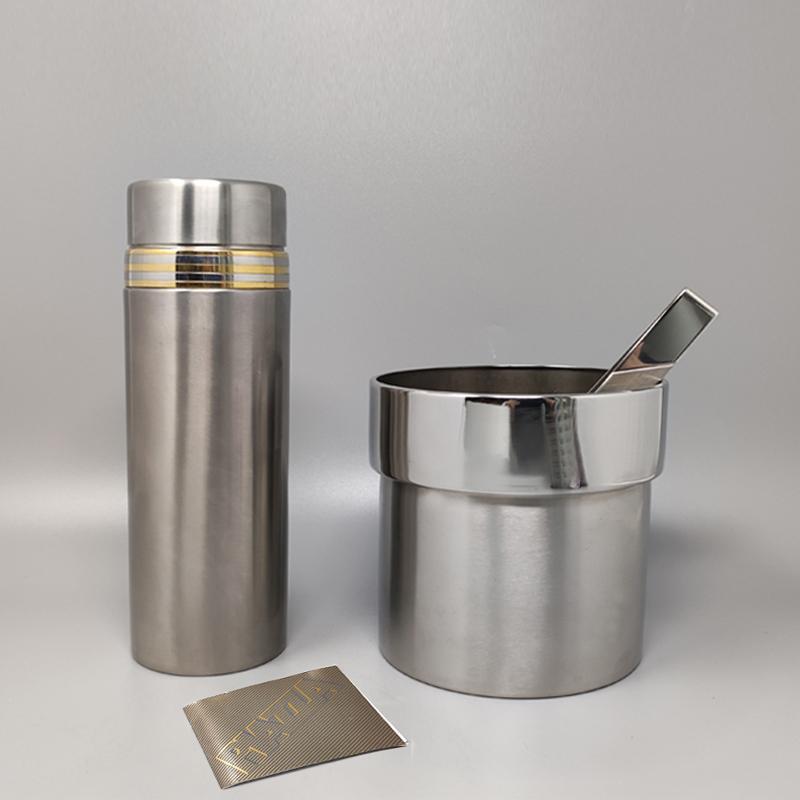 1970s Cocktail Shaker In 24K Gold & Stainless Steel With Ice Bucket By Piazza Made In Italy