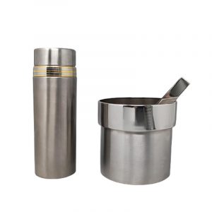 1970s Cocktail Shaker In 24K Gold & Stainless Steel With Ice Bucket By Piazza Made In Italy