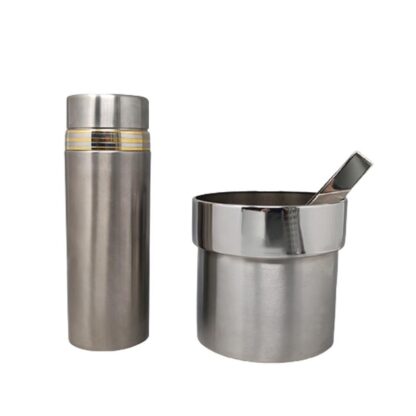 1970s Cocktail Shaker In 24K Gold & Stainless Steel With Ice Bucket By Piazza Made In Italy