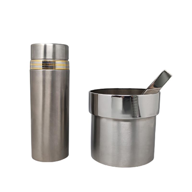 1970s Cocktail Shaker In 24K Gold & Stainless Steel With Ice Bucket By Piazza Made In Italy