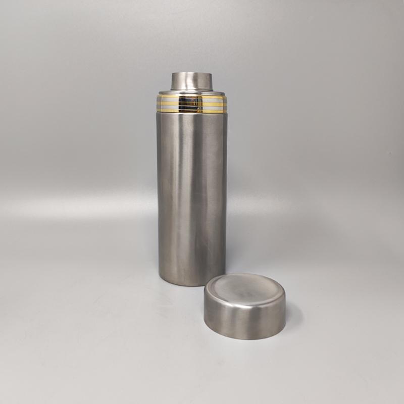 1970s Cocktail Shaker In 24K Gold & Stainless Steel With Ice Bucket By Piazza Made In Italy