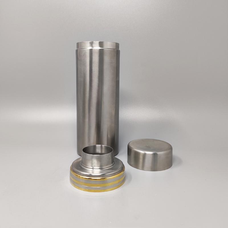 1970s Cocktail Shaker In 24K Gold & Stainless Steel With Ice Bucket By Piazza Made In Italy