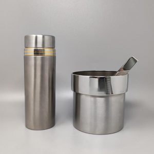 1970s Cocktail Shaker In 24K Gold & Stainless Steel With Ice Bucket By Piazza Made In Italy