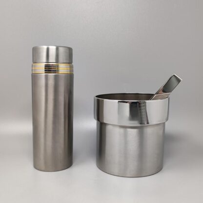 1970s Cocktail Shaker In 24K Gold & Stainless Steel With Ice Bucket By Piazza Made In Italy - Image 2