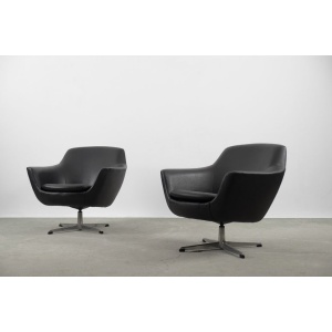 Scandinavian Vintage Black Swivel Chairs, 1970s, Set of 2