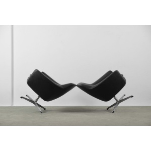 Scandinavian Vintage Black Swivel Chairs, 1970s, Set of 2