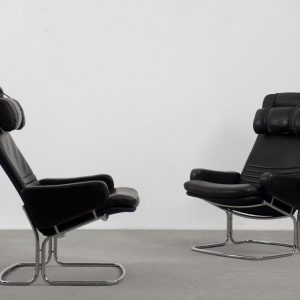 Scandinavian Black Leather Armchairs from Ire Mobel AB, 1970s, Set of 2