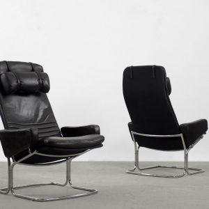 Scandinavian Black Leather Armchairs from Ire Mobel AB, 1970s, Set of 2