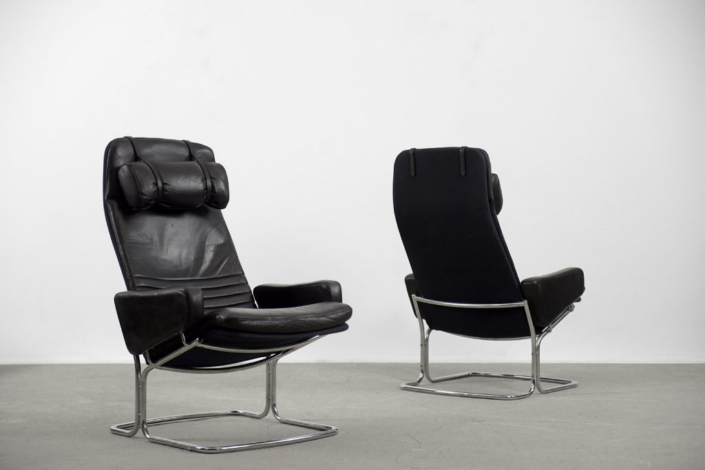 Scandinavian Black Leather Armchairs from Ire Mobel AB, 1970s, Set of 2