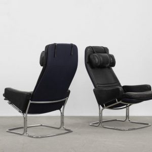 Scandinavian Black Leather Armchairs from Ire Mobel AB, 1970s, Set of 2
