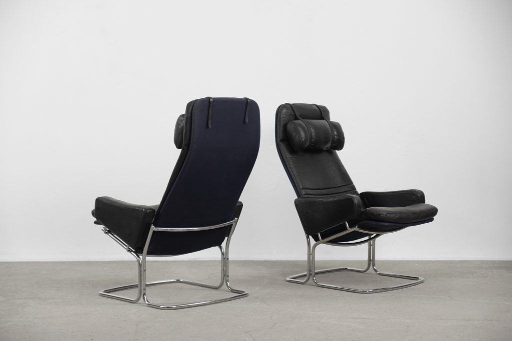Scandinavian Black Leather Armchairs from Ire Mobel AB, 1970s, Set of 2