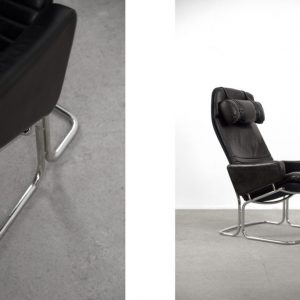 Scandinavian Black Leather Armchairs from Ire Mobel AB, 1970s, Set of 2