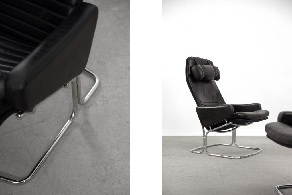 Scandinavian Black Leather Armchairs from Ire Mobel AB, 1970s, Set of 2
