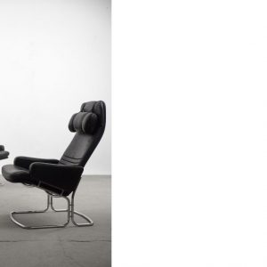 Scandinavian Black Leather Armchairs from Ire Mobel AB, 1970s, Set of 2